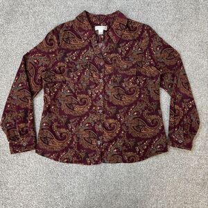 Christopher & Banks Shirt Womens Large Red Paisley Corduroy Western Mom Business